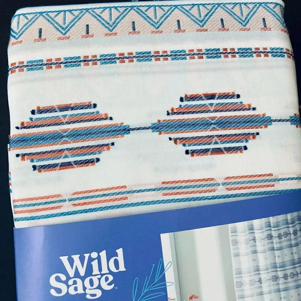 Wild Sage Boho Fabric Shower Curtain Southwest Aztec Print